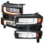 2019-2021 Chevrolet Silverado 1500 Full LED Projector Headlights with Sequential LED Turn Signal (Matte Black Housing/Clear Lens)