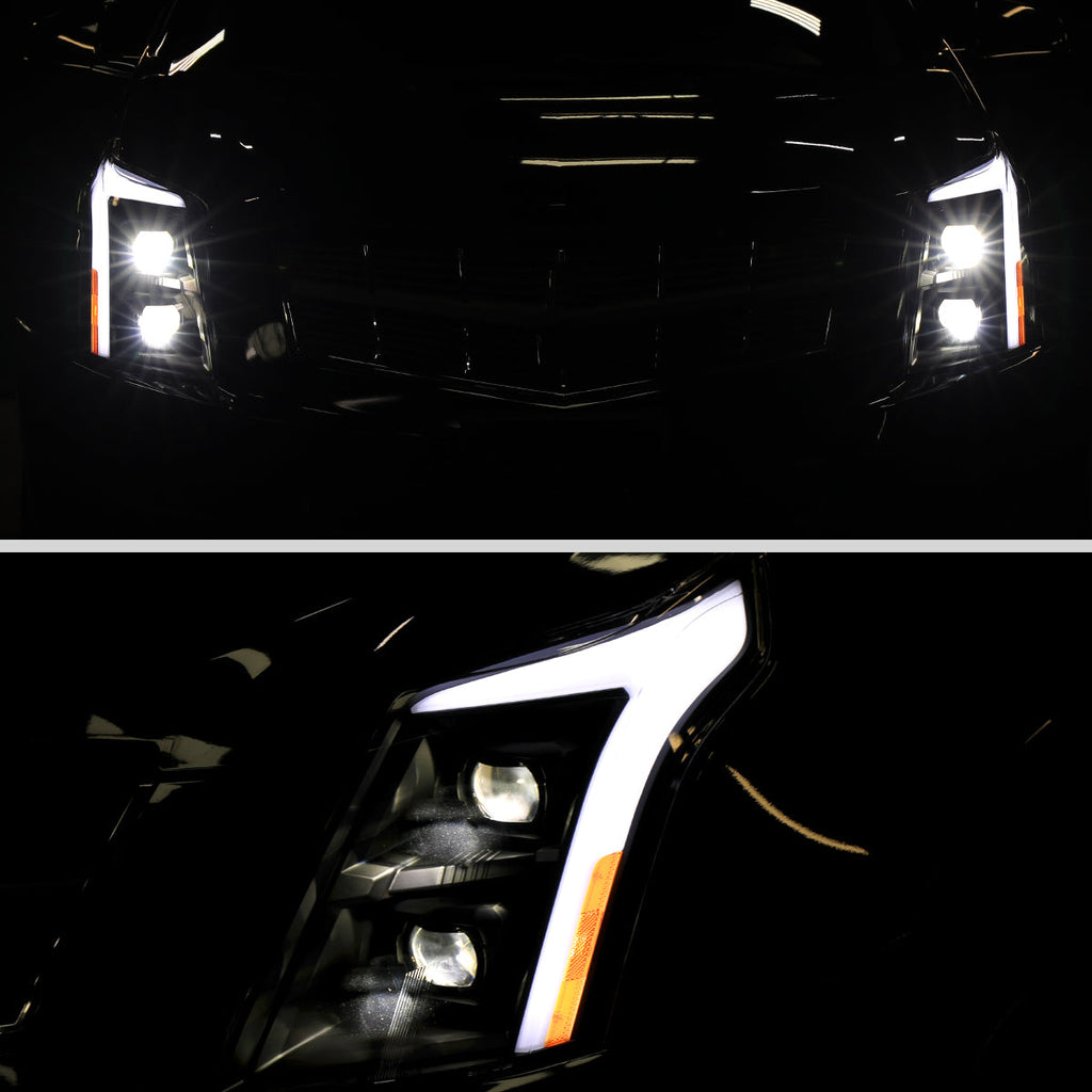 2010-2016 Cadillac SRX Full Switchback Sequential LED DRL Projector Headlights (Matte Black Housing/Clear Lens)