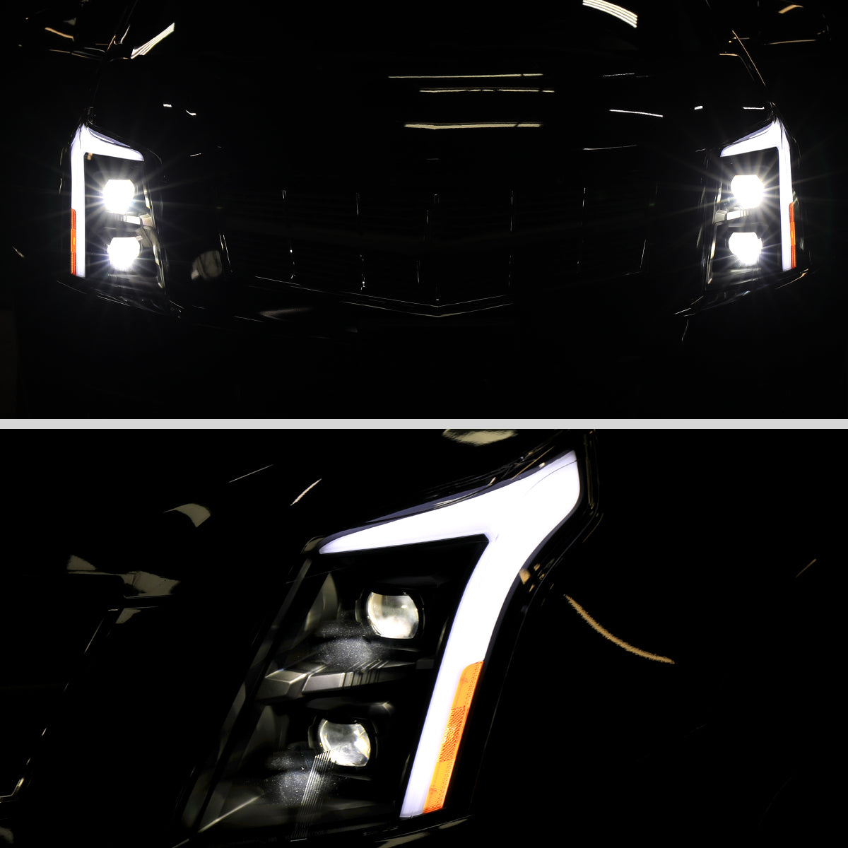2010-2016 Cadillac SRX Full Switchback Sequential LED DRL Projector Headlights (Matte Black Housing/Clear Lens)