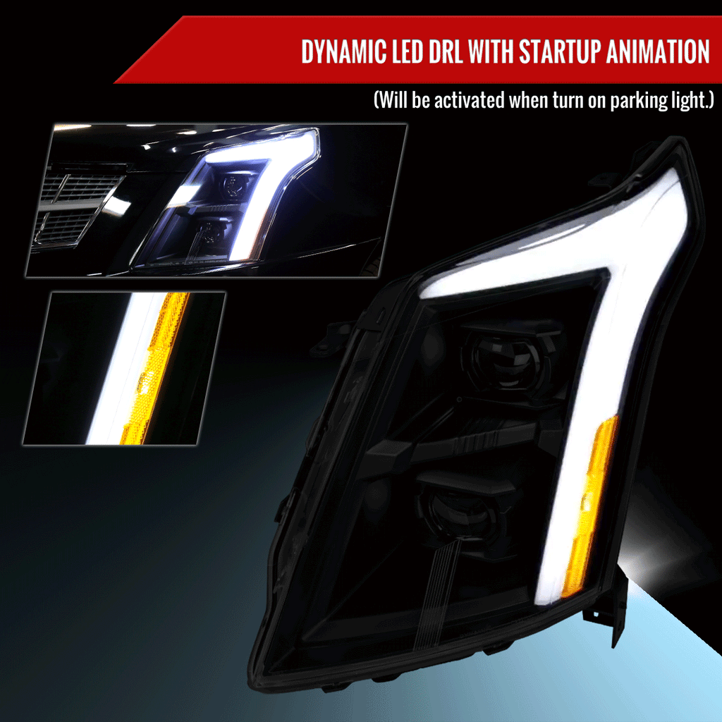 2010-2016 Cadillac SRX LED Projector Headlights w/ Switchback Sequential Turn Signal Bar (Matte Black Housing/Smoked Lens)