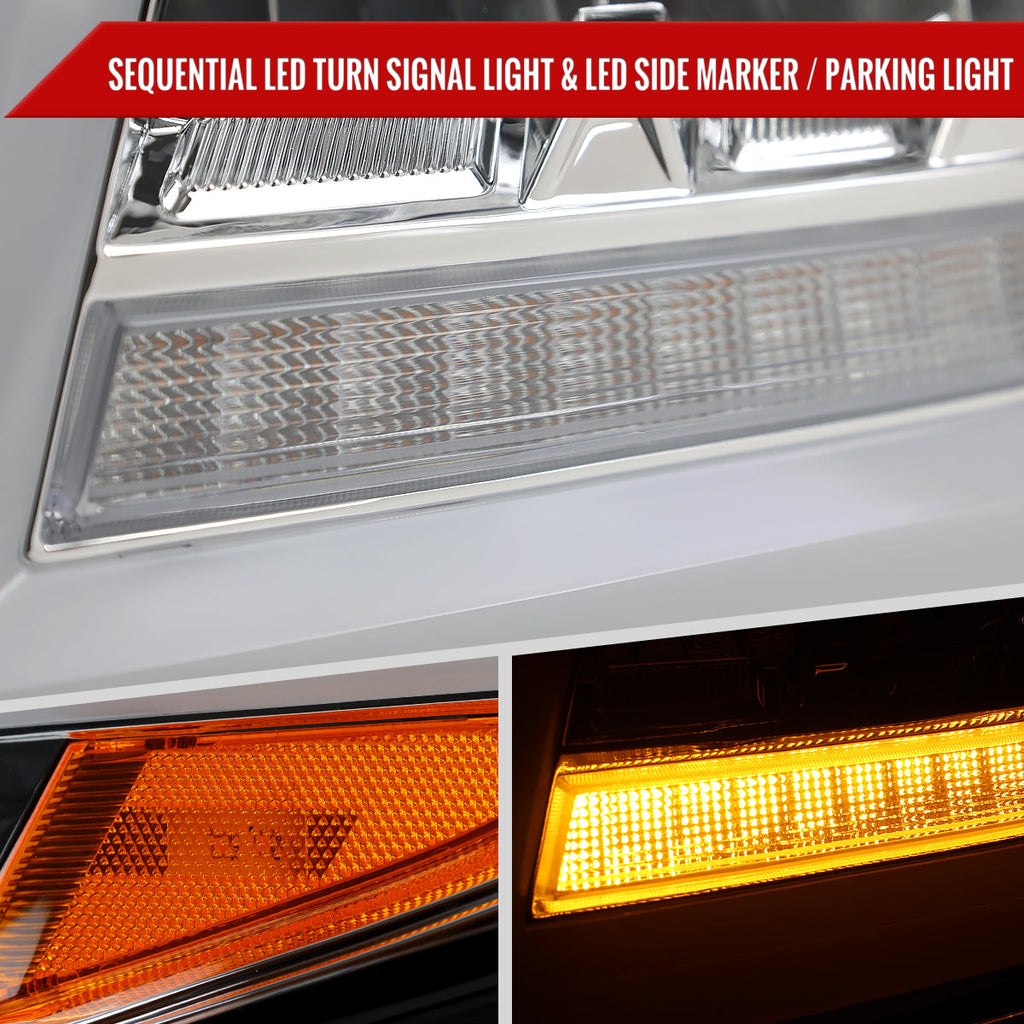 2015-2020 Chevrolet Tahoe Suburban Full LED DRL Sequential Headlights (Chrome Housing / Clear Lens)