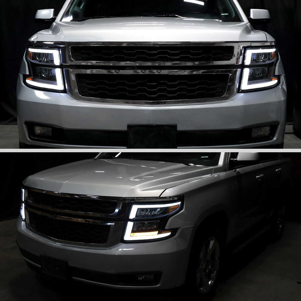 2015-2020 Chevrolet Tahoe Suburban Full LED DRL Sequential Headlights (Matte Black Housing / Smoked Lens)