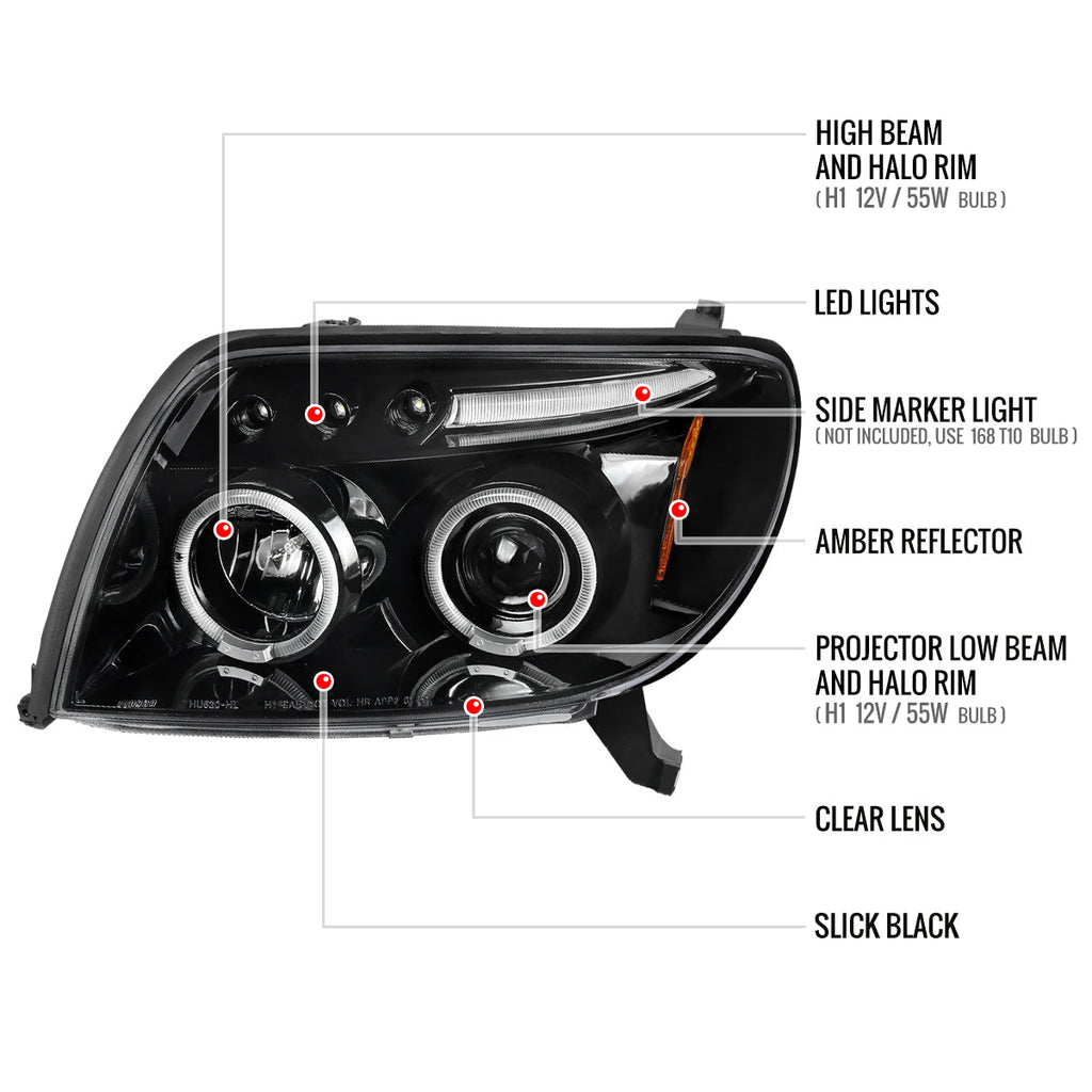2003-2005 Toyota 4Runner Dual Halo Projector Headlights (Jet Black Housing/Clear Lens)
