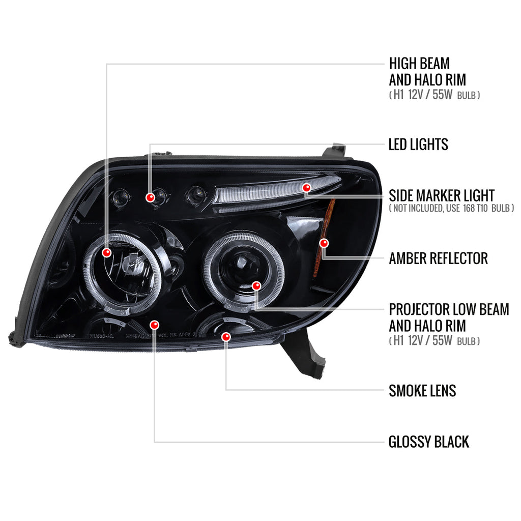 2003-2005 Toyota 4Runner Dual Halo Projector Headlights (Glossy Black Housing/Smoked Lens)