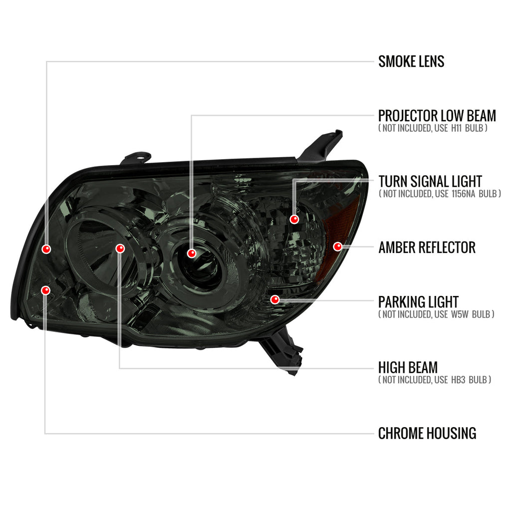 2006-2009 Toyota 4Runner SR5 Limited Projector Style Headlights (Chrome Housing/Smoked Lens)