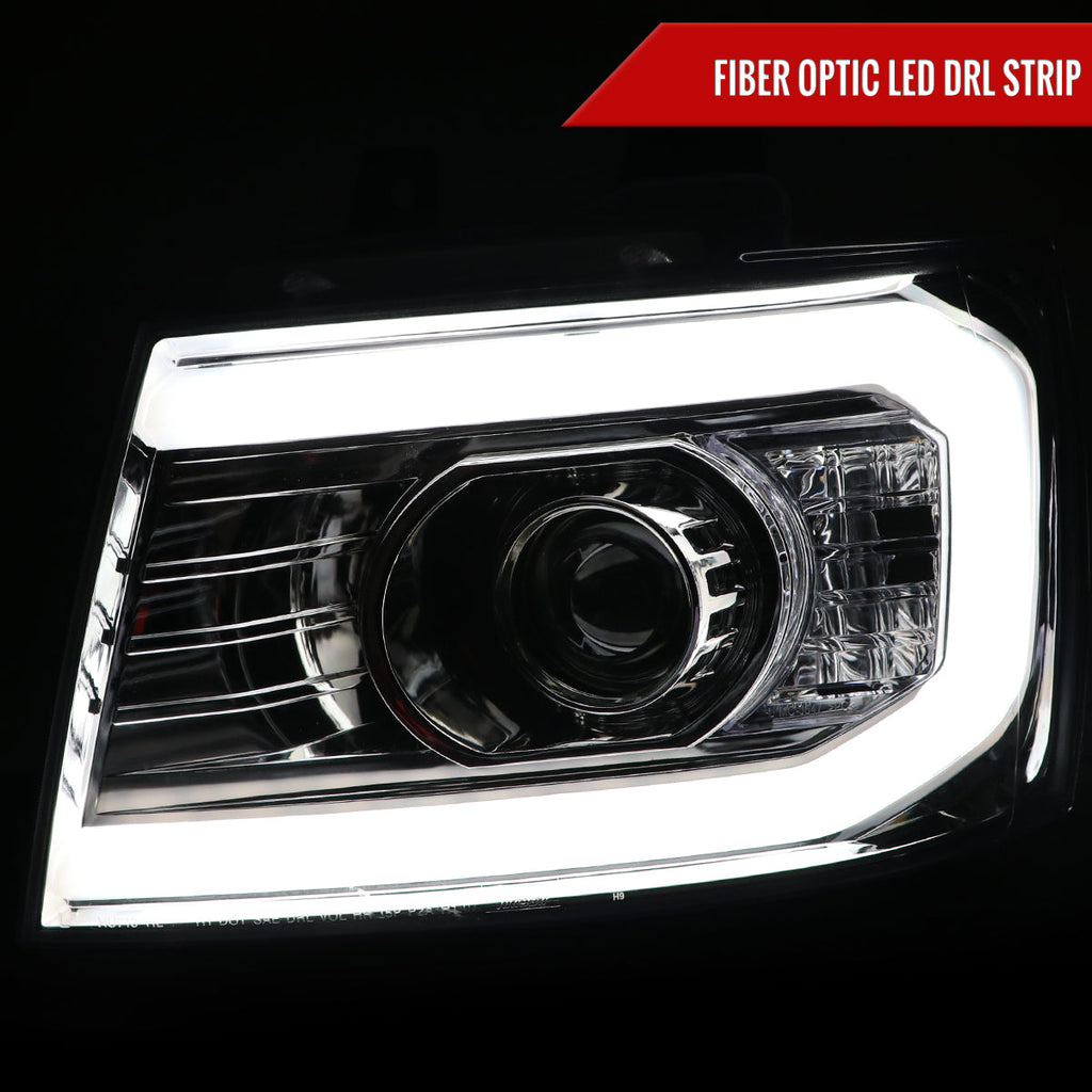 2007-2013 Chevrolet Avalanche/ 2007-2014 Tahoe Suburban LED C-Bar Projector Headlights (Chrome Housing/Clear Lens)