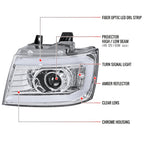 2007-2013 Chevrolet Avalanche/ 2007-2014 Tahoe Suburban LED C-Bar Projector Headlights (Chrome Housing/Clear Lens)
