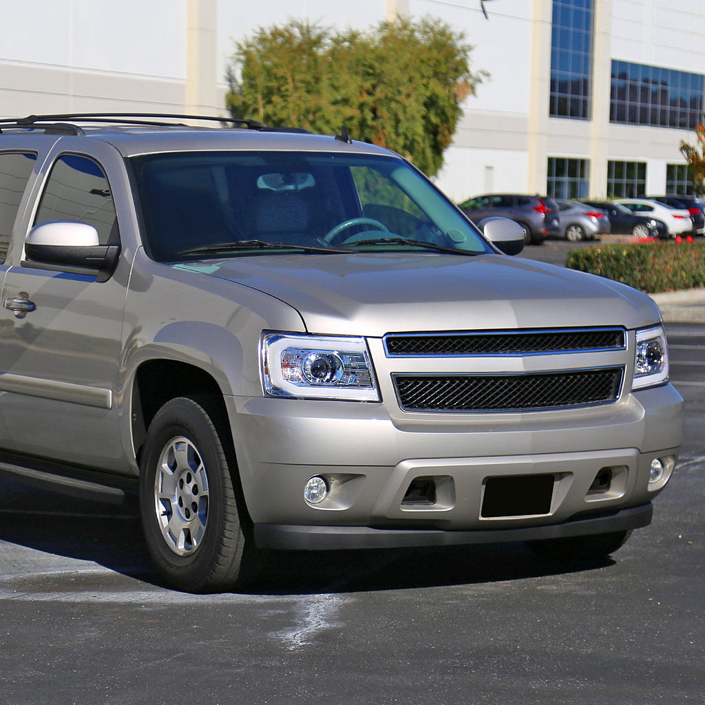 2007-2013 Chevrolet Avalanche/ 2007-2014 Tahoe Suburban LED C-Bar Projector Headlights (Chrome Housing/Clear Lens)