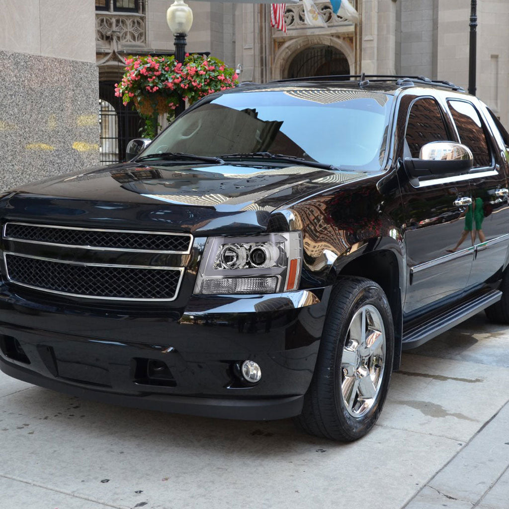 2007-2013 Chevrolet Avalanche/ 2007-2014 Tahoe Suburban LED C-Bar Projector Headlights -RS (Chrome Housing/Clear Lens)