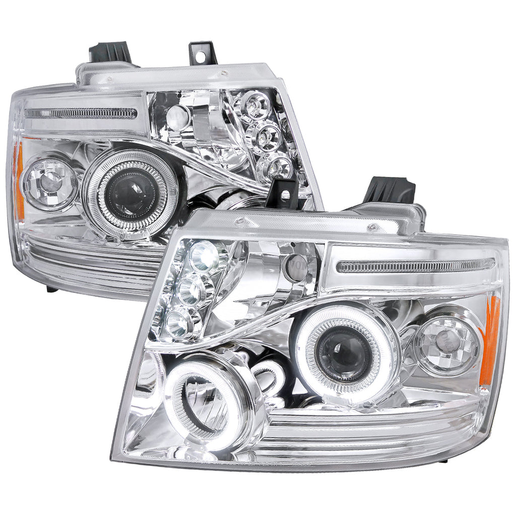 2007-2013 Chevrolet Avalanche/ 2007-2014 Tahoe Suburban Dual Halo Projector Headlights (Chrome Housing/Clear Lens)