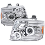 2007-2013 Chevrolet Avalanche/ 2007-2014 Tahoe Suburban Dual Halo Projector Headlights (Chrome Housing/Clear Lens)
