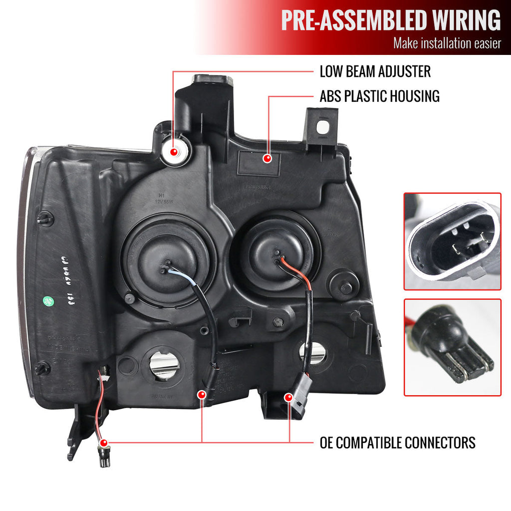 2007-2013 Chevrolet Avalanche/ 2007-2014 Tahoe Suburban LED C-Bar Projector Headlights (Chrome Housing/Smoked Lens)