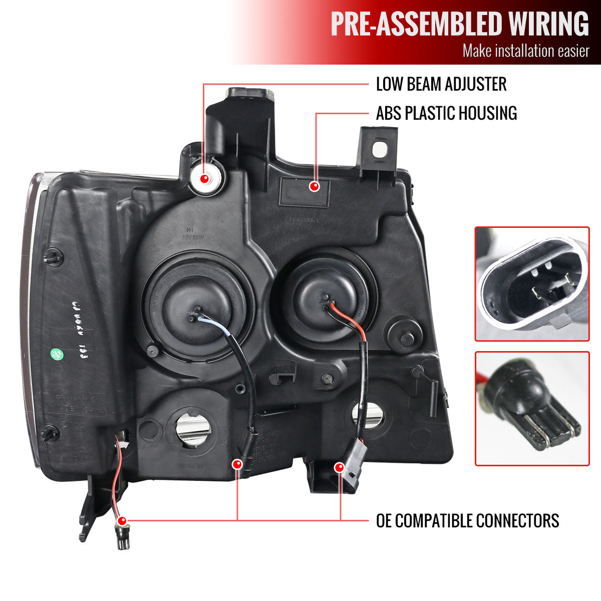 2007-2013 Chevrolet Avalanche/ 2007-2014 Tahoe Suburban LED C-Bar Projector Headlights (Chrome Housing/Smoked Lens)