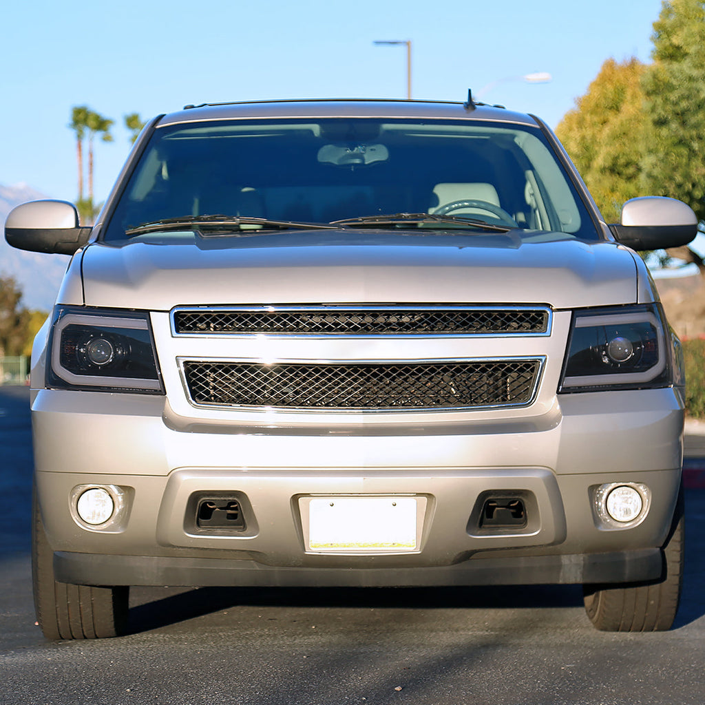 2007-2013 Chevrolet Avalanche/ 2007-2014 Tahoe Suburban LED C-Bar Projector Headlights (Glossy Black Housing/Smoked Lens)