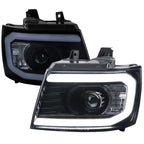 2007-2013 Chevrolet Avalanche/ 2007-2014 Tahoe Suburban LED C-Bar Projector Headlights (Glossy Black Housing/Smoked Lens)