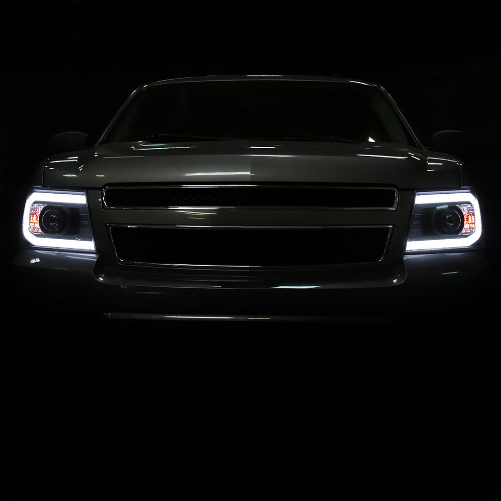 2007-2013 Chevrolet Avalanche/ 2007-2014 Tahoe Suburban LED C-Bar Projector Headlights (Black Housing/Clear Lens)