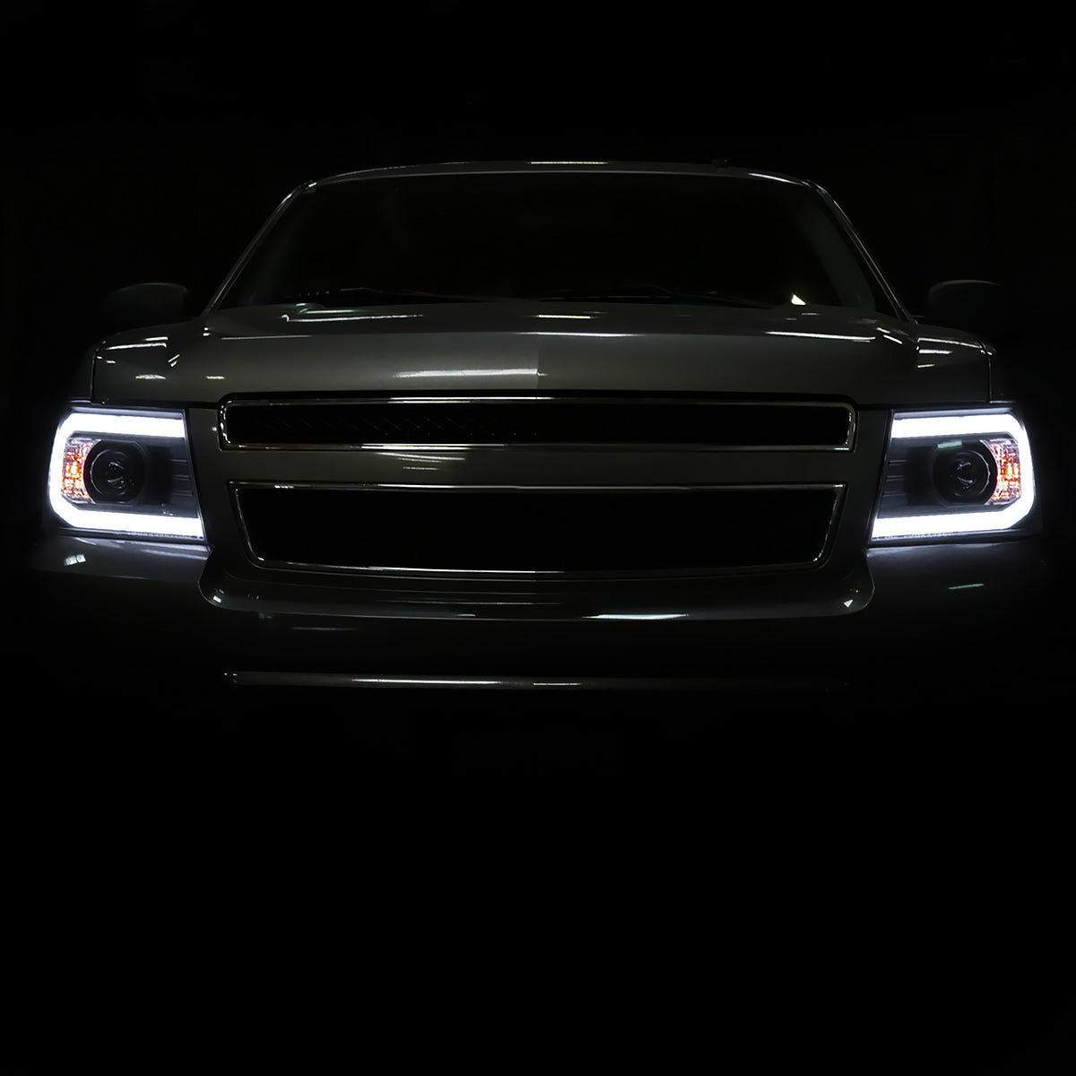 2007-2013 Chevrolet Avalanche/ 2007-2014 Tahoe Suburban LED C-Bar Projector Headlights (Black Housing/Clear Lens)
