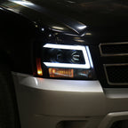 2007-2013 Chevrolet Avalanche/ 2007-2014 Tahoe Suburban LED C-Bar Projector Headlights (Black Housing/Smoked Lens)