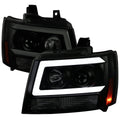 2007-2013 Chevrolet Avalanche/ 2007-2014 Tahoe Suburban LED C-Bar Projector Headlights (Black Housing/Smoked Lens)