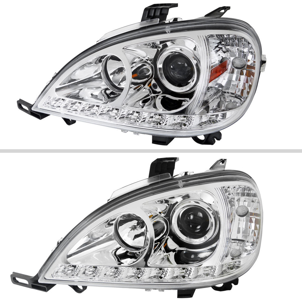 2002-2005 Mercedes Benz W163 ML Class Projector Headlights w/ SMD LED Light Strip (Chrome Housing/Clear Lens)