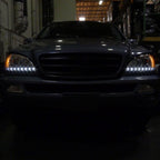 2002-2005 Mercedes Benz W163 ML Class Projector Headlights w/ SMD LED Light Strip (Chrome Housing/Clear Lens)