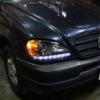 2002-2005 Mercedes Benz W163 ML Class Projector Headlights w/ SMD LED Light Strip (Matte Black Housing/Clear Lens)