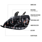 1998-2001 Mercedes Benz W163 ML Class Projector Headlights w/ SMD LED Light Strip (Glossy Black Housing/Smoked Lens)