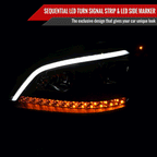 2006-2008 Mercedes Benz W164 ML Class LED Bar Projector Headlights w/ Sequential Turn Signal Lights (Jet Black Housing/Clear Lens)