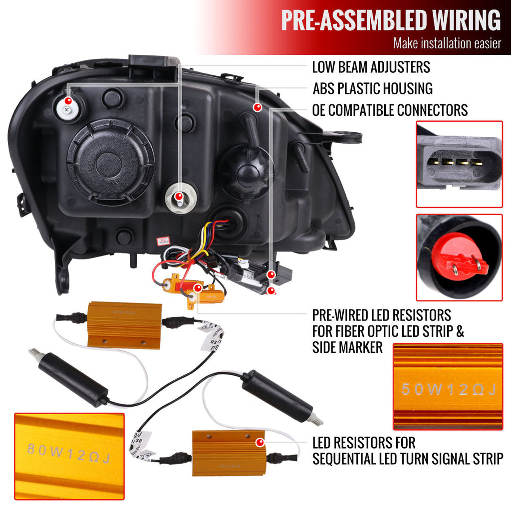 2009-2011 Mercedes Benz W164 ML-Class LED Sequetial Turn Signal Projector Headlights (Matte Black Housing/Clear Lens)