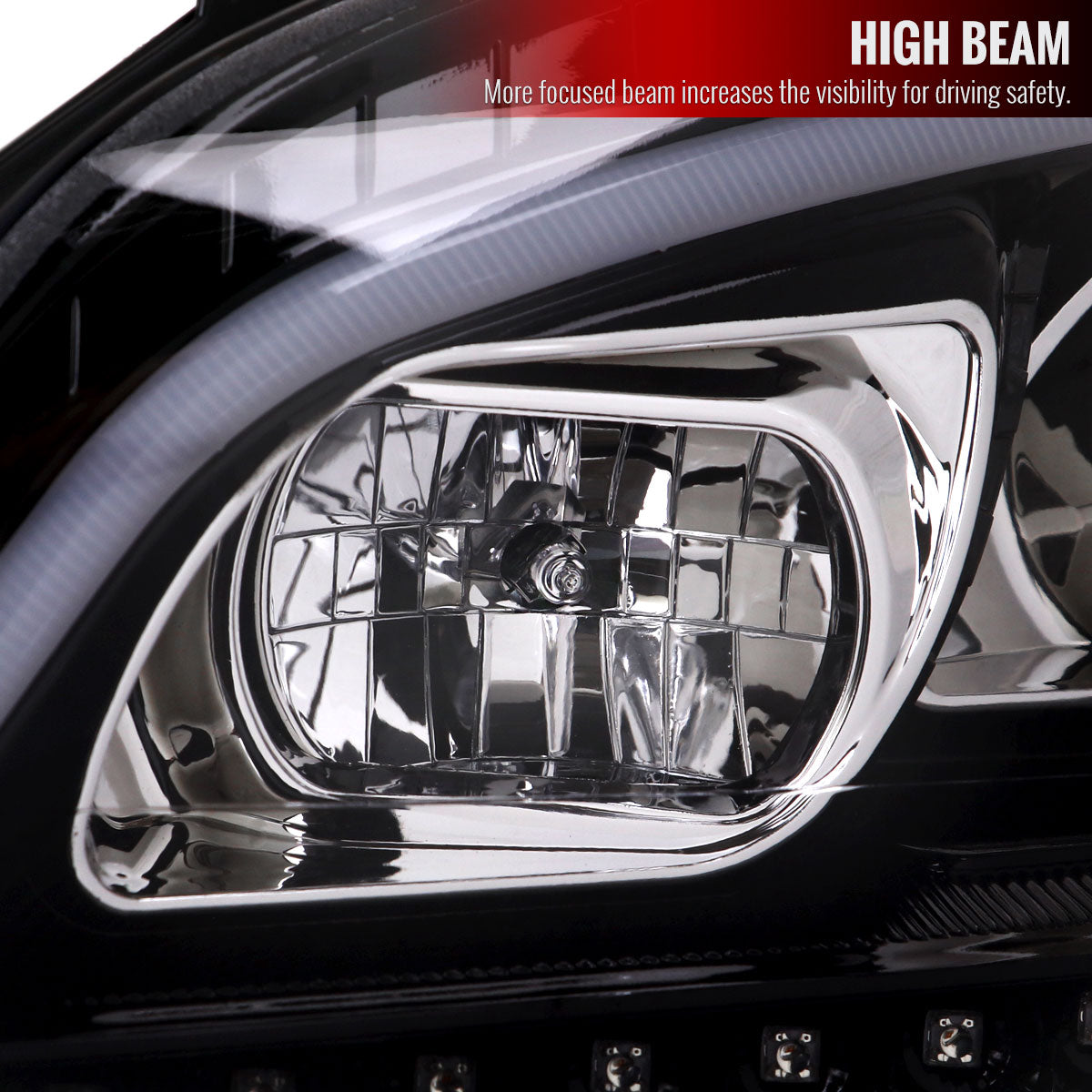 2009-2011 Mercedes Benz W164 ML-Class LED Sequetial Turn Signal Projector Headlights (Glossy Black Housing/Clear Lens)