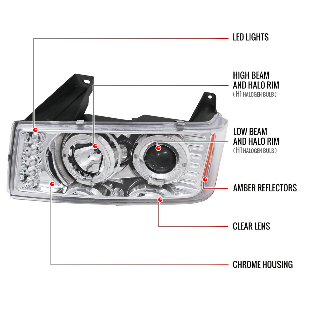 2004-2012 Chevrolet Colorado/ GMC Canyon Dual Halo Projector Headlights (Chrome Housing/Clear Lens)