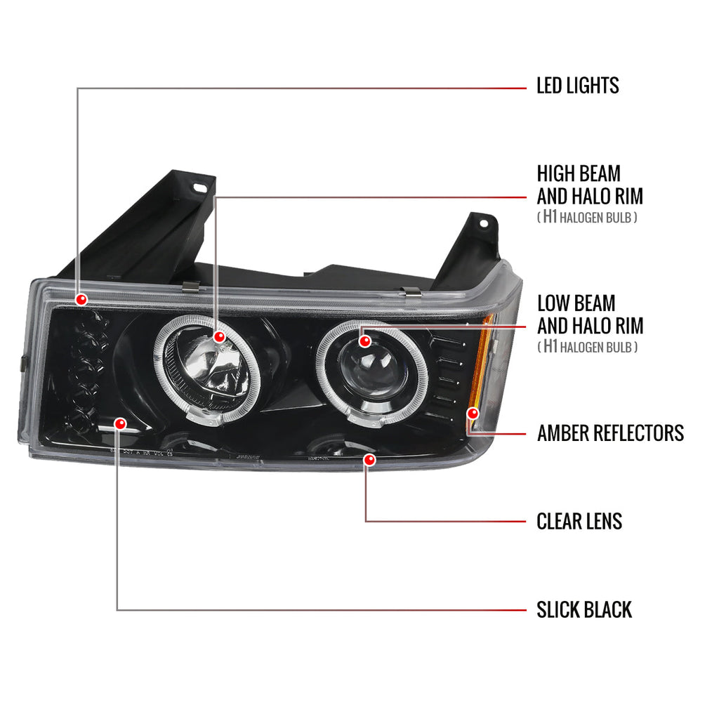 2004-2012 GMC Canyon/ Chevrolet Colorado Dual Halo Projector Headlights (Jet Black Housing/Clear Lens)