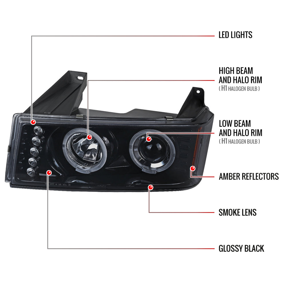 2004-2012 GMC Canyon/ Chevrolet Colorado Dual Halo Projector Headlights (Glossy Black Housing/Smoked Lens)