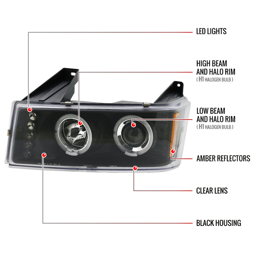 2004-2012 Chevrolet Colorado/ GMC Canyon Dual Halo Projector Headlights (Matte Black Housing/Clear Lens)