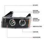 2004-2012 Chevrolet Colorado/ GMC Canyon Dual Halo Projector Headlights (Matte Black Housing/Clear Lens)