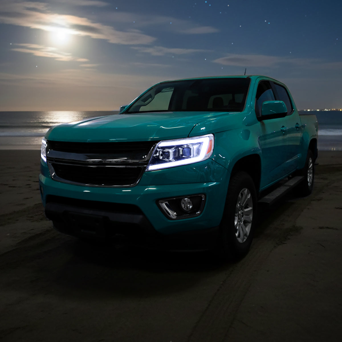 2015-2022 Chevrolet Colorado Projector Headlights w/ LED DRL Light Strip Sequential Turn Signal and Side Marker  (Chrome Housing / Clear Lens)