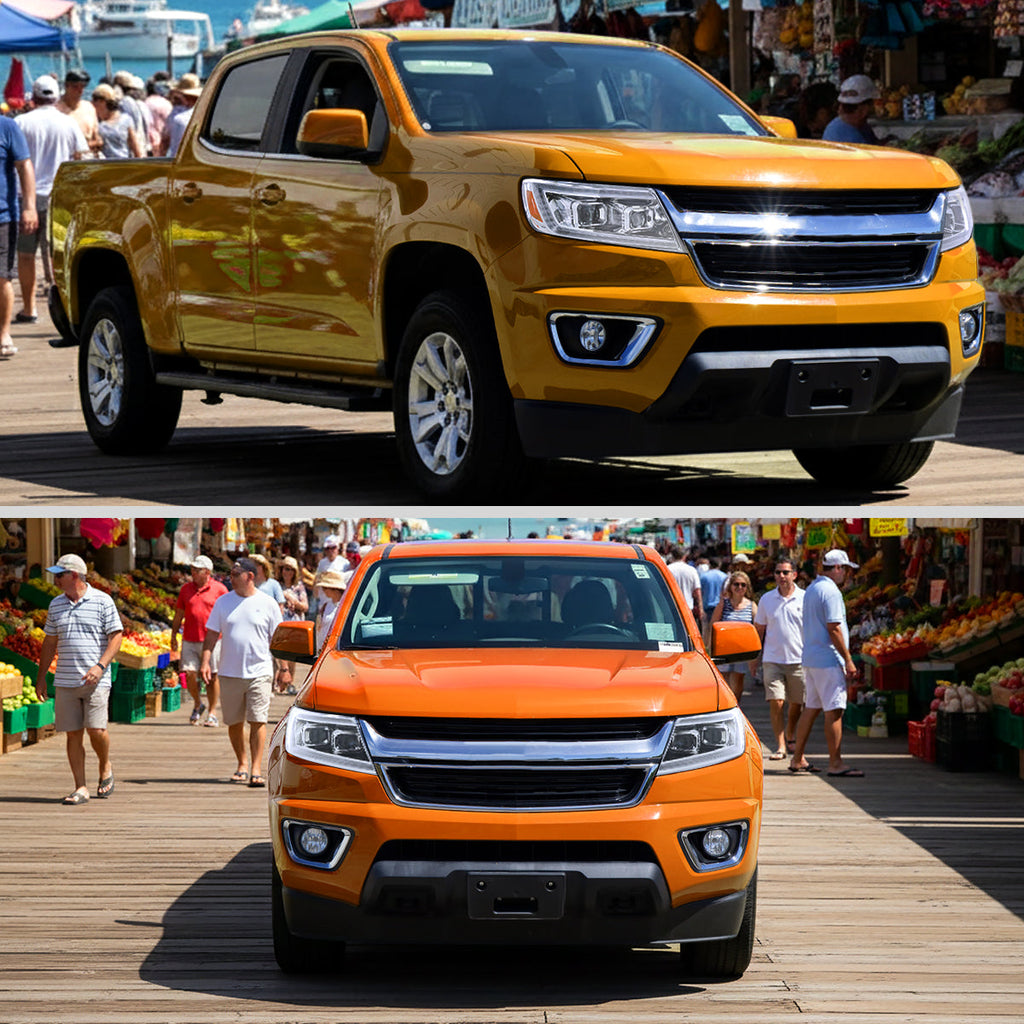 2015-2022 Chevrolet Colorado Projector Headlights w/ LED DRL Light Strip Sequential Turn Signal and Side Marker  (Chrome Housing / Clear Lens)