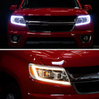 2015-2022 Chevrolet Colorado Projector Headlights w/ LED DRL Light Strip Sequential Turn Signal and Side Marker  (Chrome Housing / Clear Lens)