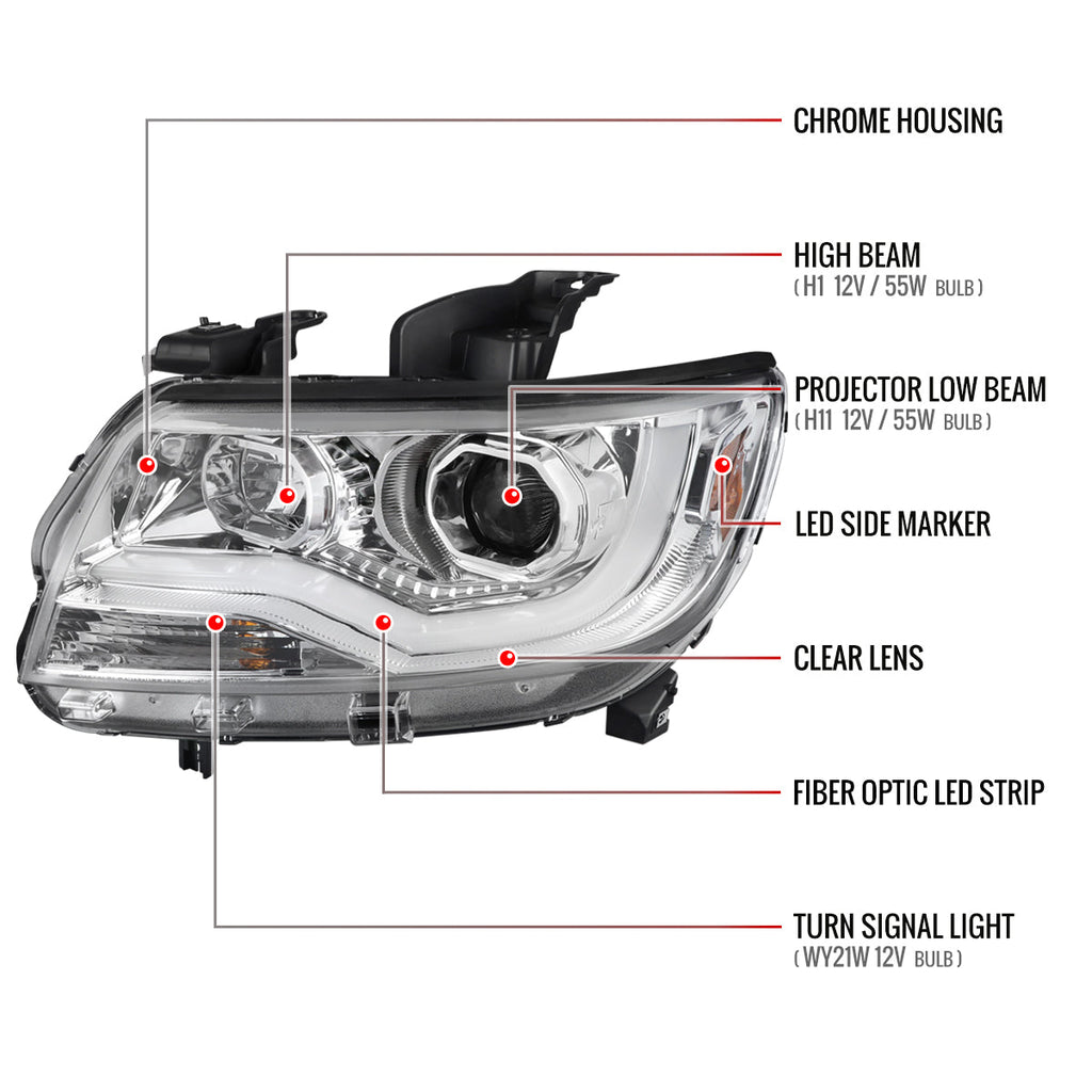 2015-2022 Chevrolet Colorado LED Bar Projector Headlights (Chrome Housing/Clear Lens)