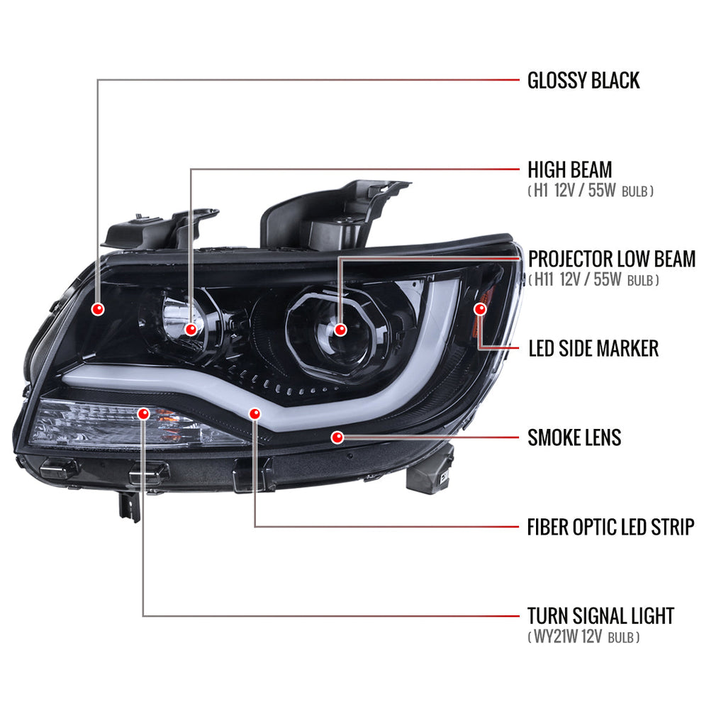 2015-2022 Chevrolet Colorado LED Bar Projector Headlights (Glossy Black Housing/Smoked Lens)