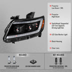 2015-2022 Chevrolet Colorado Projector Headlights w/ LED DRL Light Strip Sequential Turn Signal and Side Marker  (Black Housing / Clear Lens)