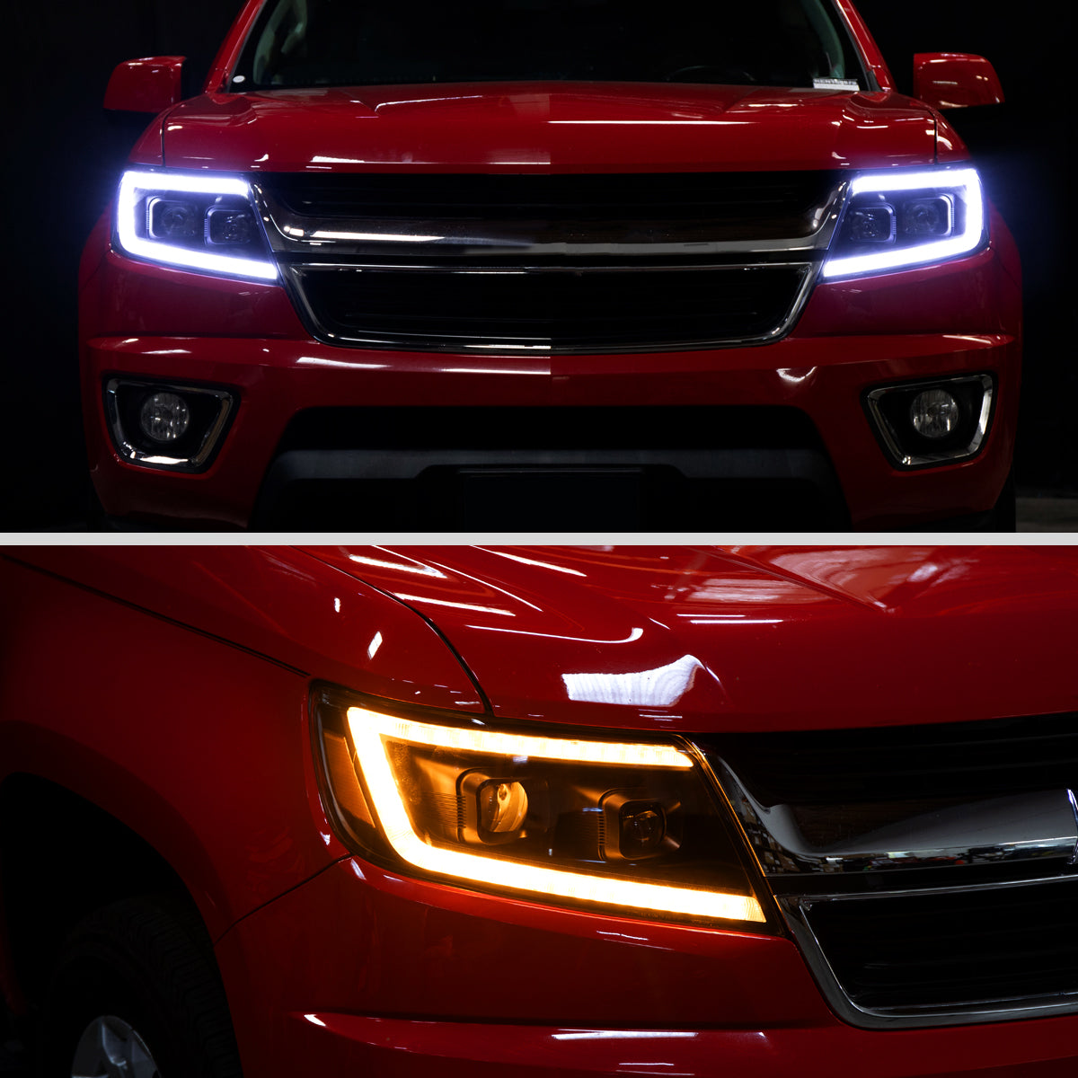 2015-2022 Chevrolet Colorado Projector Headlights w/ LED DRL Light Strip Sequential Turn Signal and Side Marker  (Black Housing / Smoked Lens)