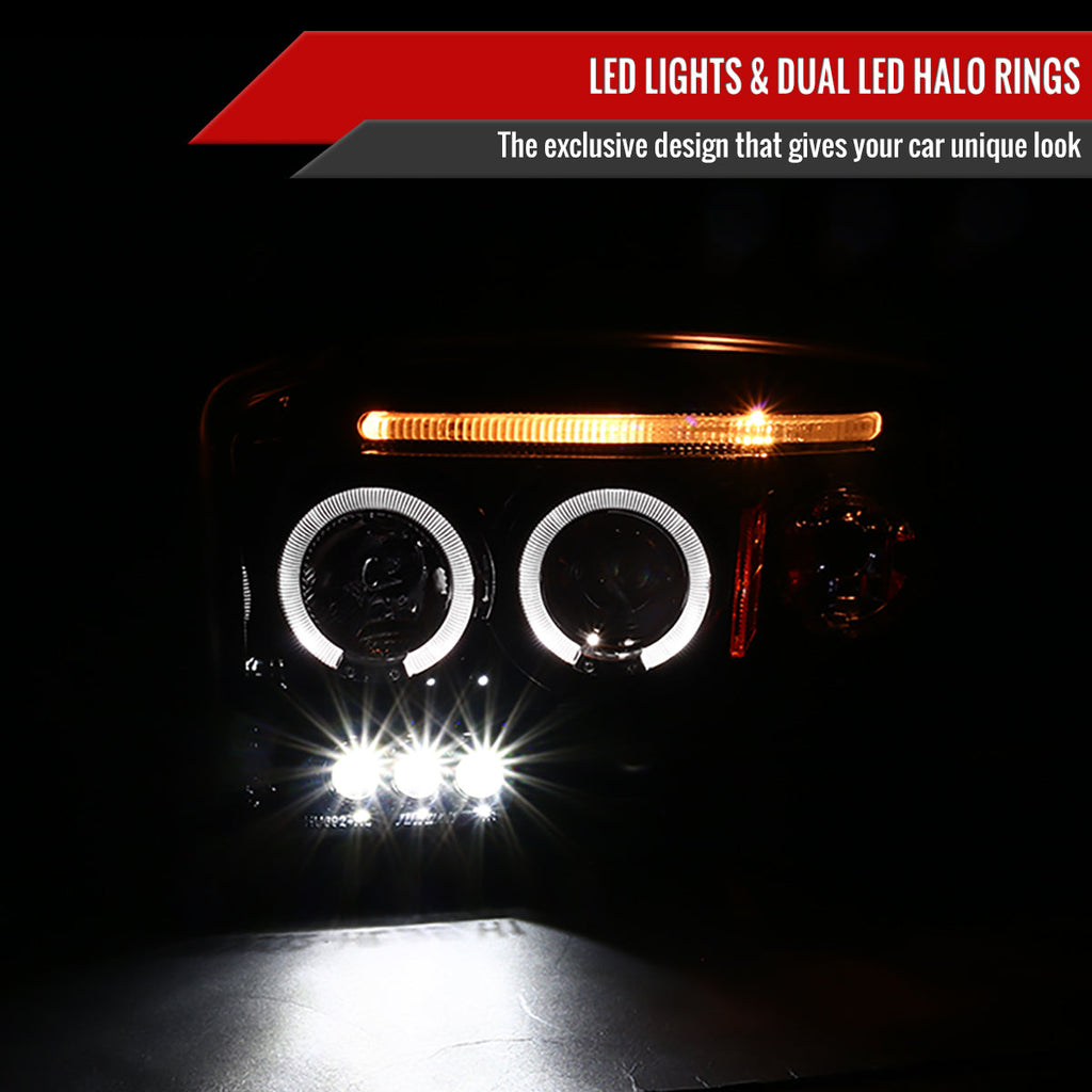 2005-2007 Dodge Dakota Dual Halo Projector Headlights (Glossy Black Housing/Smoked Lens)