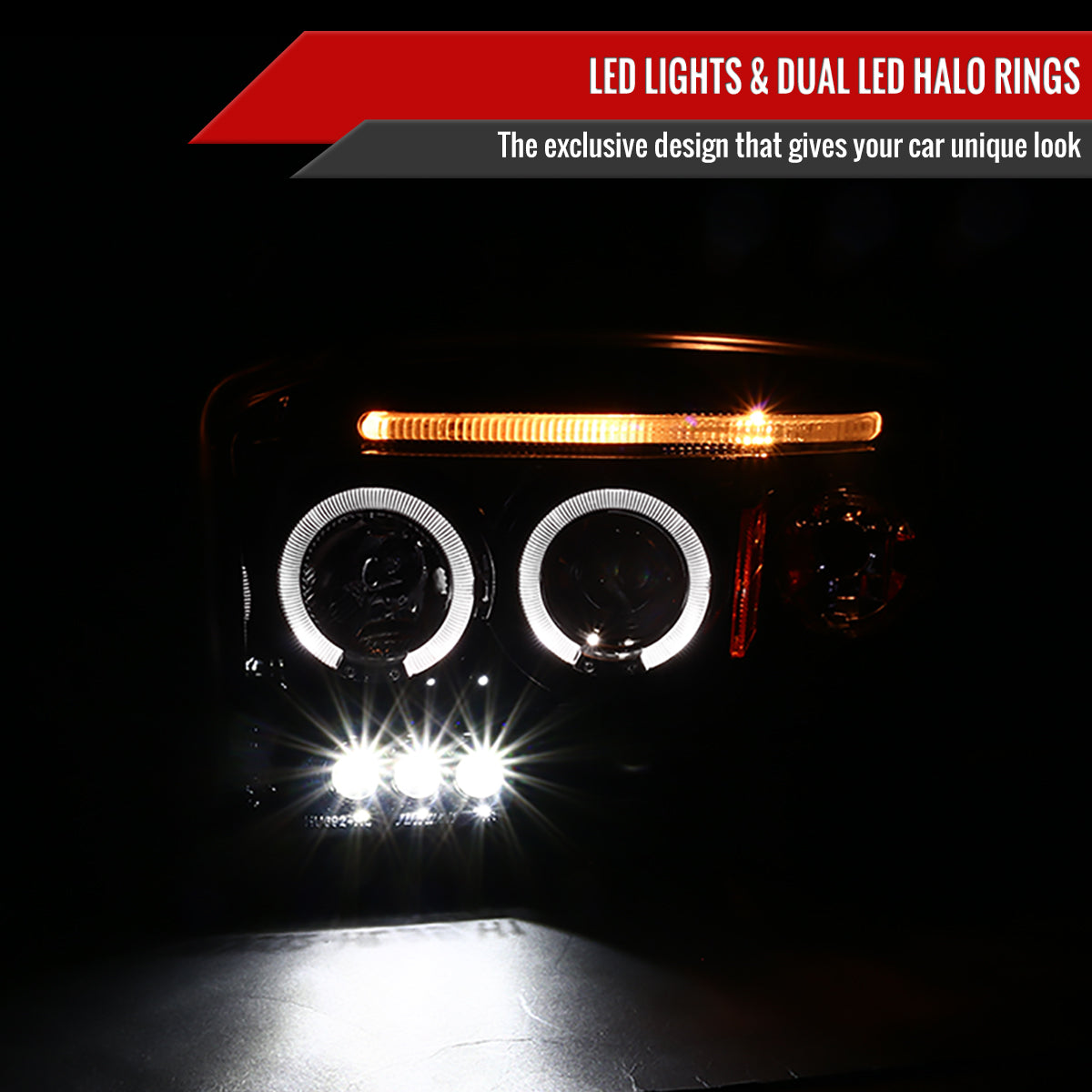 2005-2007 Dodge Dakota Dual Halo Projector Headlights (Glossy Black Housing/Smoked Lens)