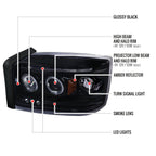 2005-2007 Dodge Dakota Dual Halo Projector Headlights (Glossy Black Housing/Smoked Lens)