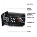 2005-2007 Dodge Dakota Dual Halo Projector Headlights (Matte Black Housing/Clear Lens)