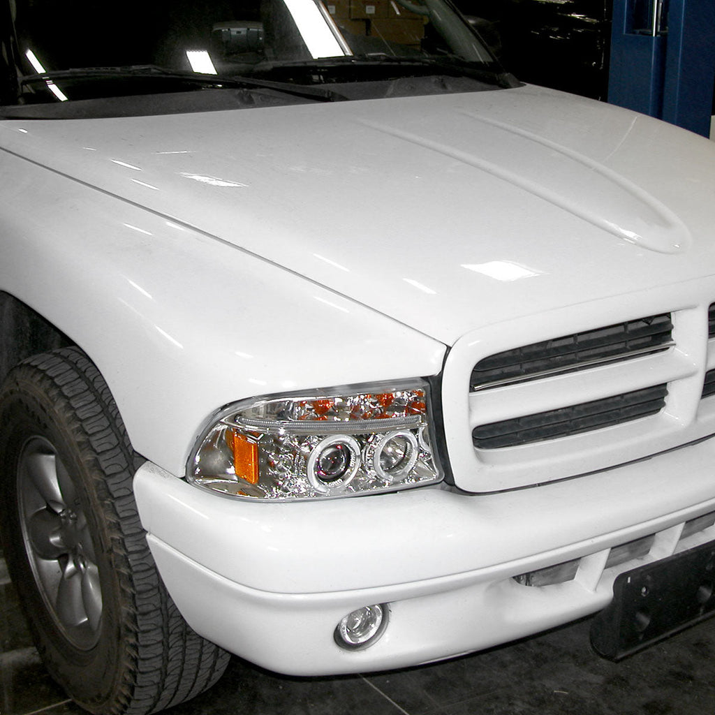 1997-2004 Dodge Dakota/ 1998-2003 Durango Dual Halo Projector Headlights (Chrome Housing/Clear Lens)