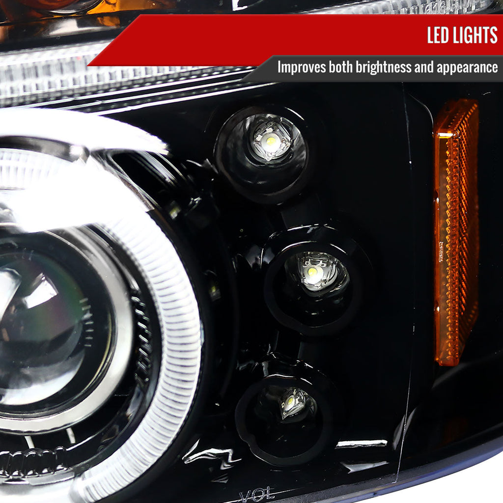 1997-2004 Dodge Dakota/ 1998-2003 Durango Dual Halo Projector Headlights (Jet Black Housing/Clear Lens)