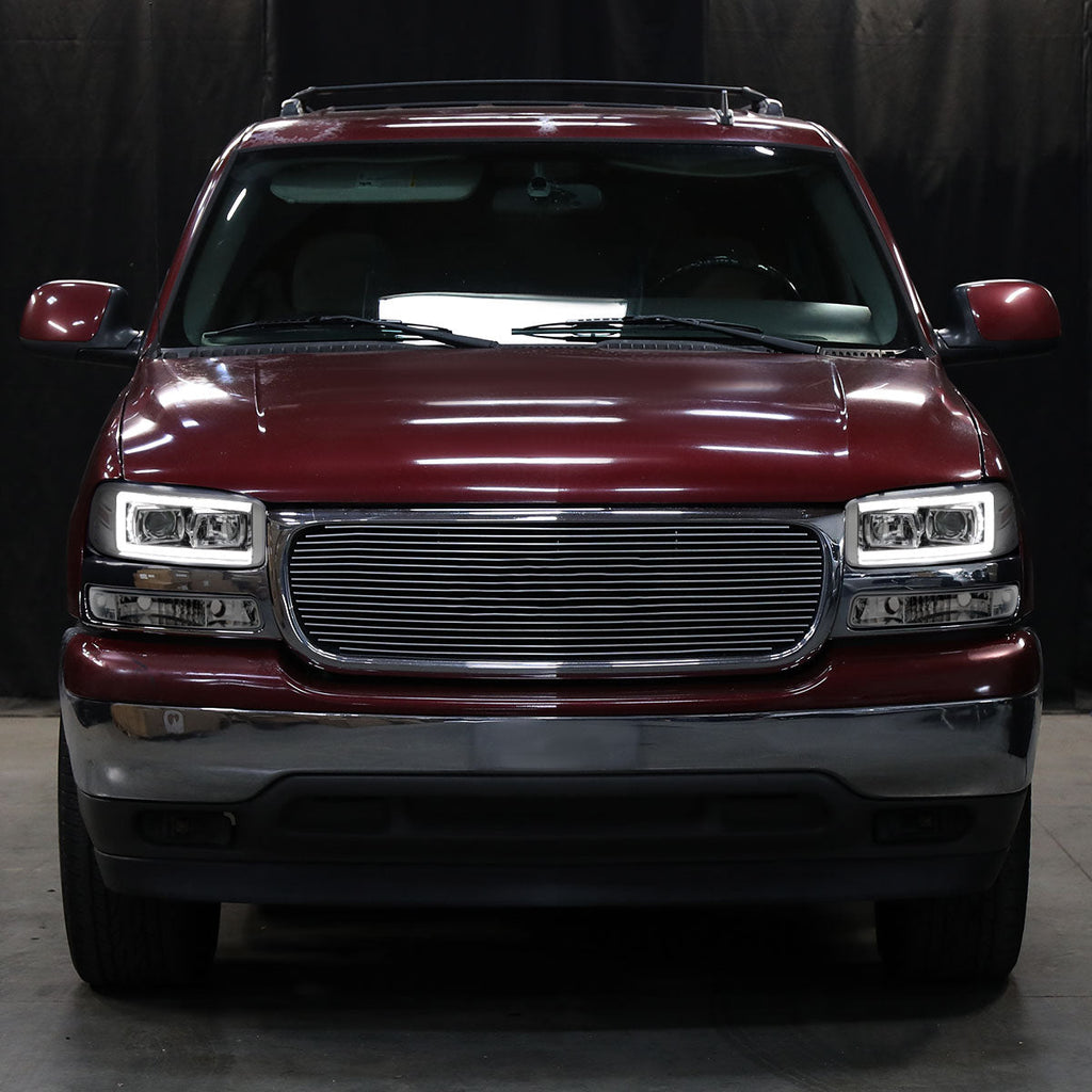 2000-2006 GMC Sierra/Denali/Yukon LED Strip Projector Headlights (Chrome Housing/Clear Lens)