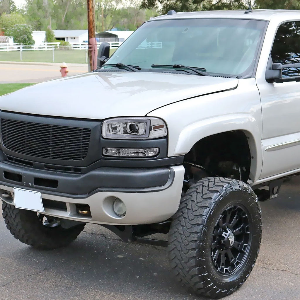 2000-2006 GMC Sierra/Denali/Yukon LED Strip Projector Headlights (Chrome Housing/Clear Lens)